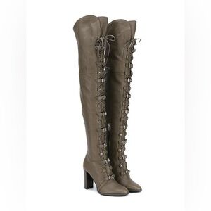 Jimmy Choo Maloy over the knee leather boot. Taupe Grey. Size 35 new in box.